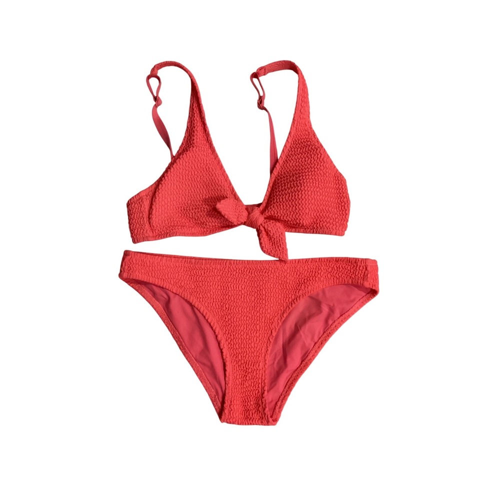 Lively Neon Pink Smocked Popcorn‎ Texture Bikini Set Two Piece Swimsuit Small